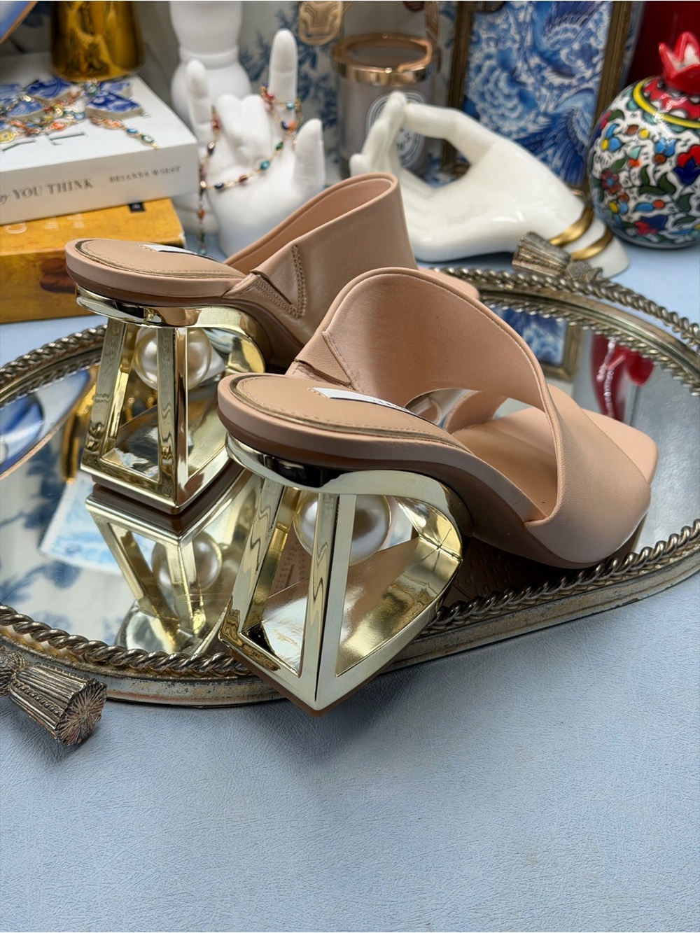 🆕 GIANNI BINI 🧿 NWOB Paityn Leather Architectural Pearl Wedge, Nude - Sz 7 - Picture 11 of 15